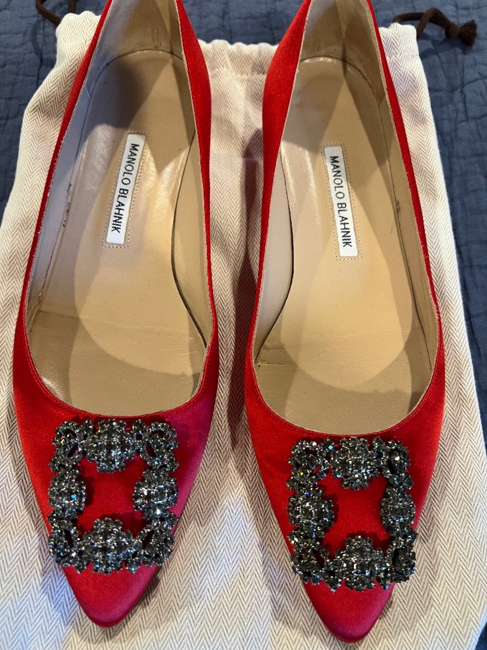 Manolo Blahnik Hangisi Flats- Red- Size 40
